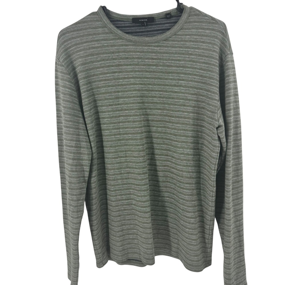 Vince Mens Sage Green Striped Cotton Modal Long Sleeve Crewneck Sweater Small - Picture 4 of 9